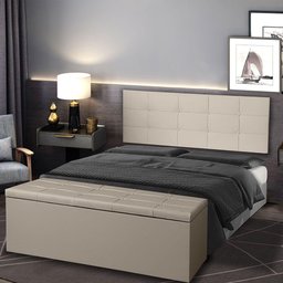 Kit Painel e Calçadeira Baú Solteiro 0,90m Roma Suede - Pallazio Cor Bege - 7