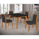 Ver imagem 1 de Mesa Jantar Jade 120x90cm Preto com 4 Cadeiras Estofadas Veludo Preto Base Madeira Maciça Mel
