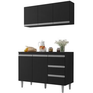 Balcão de Pia e Aéreo Cozinha Andréia 120 cm Preto 1822 1840 Sem Tampo AJL Móveis