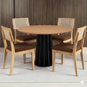 Ver imagem 1 de Mesa Jantar Redonda 105cm com 4 Cadeiras Estofadas 100% Mdf Cor:freijó com Preto Fosco e Veludo