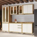 Ver imagem 1 de Armário de Cozinha Modulada com Balcão com Tampo 13 Portas 3 Gavetas Pérola Premium 100% Mdf Vidro R