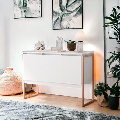 Buffet Estilo Industrial 3 Portas Europa - Branco Cobre