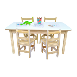 Kit Mesa Mdf 100x60 + 4 Cadeirinhas Infantil Resistente de Madeira Maciça Pinus Organizadora Jogo - 1