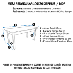 Kit Mesa Mdf 100x60 + 4 Cadeirinhas Infantil Resistente de Madeira Maciça Pinus Organizadora Jogo - 2