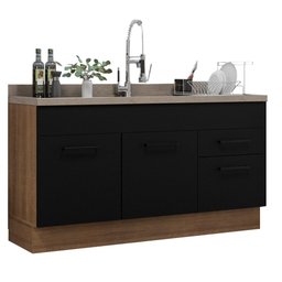 Balcão Gabinete de Pia Cozinha 150 cm 2 Portas e 2 Gavetas (Sem Tampo e Pia) Rustic/Preto Agata Madesa - 3