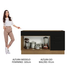 Balcão Gabinete de Pia Cozinha 150 cm 2 Portas e 2 Gavetas (Sem Tampo e Pia) Rustic/Preto Agata Madesa - 6