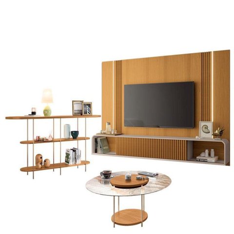 Home Suspenso Empire Cinamomo Off White e Aparador Infinity e Mesa de Centro Sky com Tampo de Vidro
