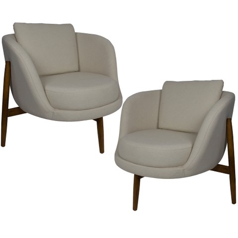 Kit 02 Poltronas Decorativa para Sala de Estar Base Madeira Ádila C06 Linho Bege B-442 - Lyam