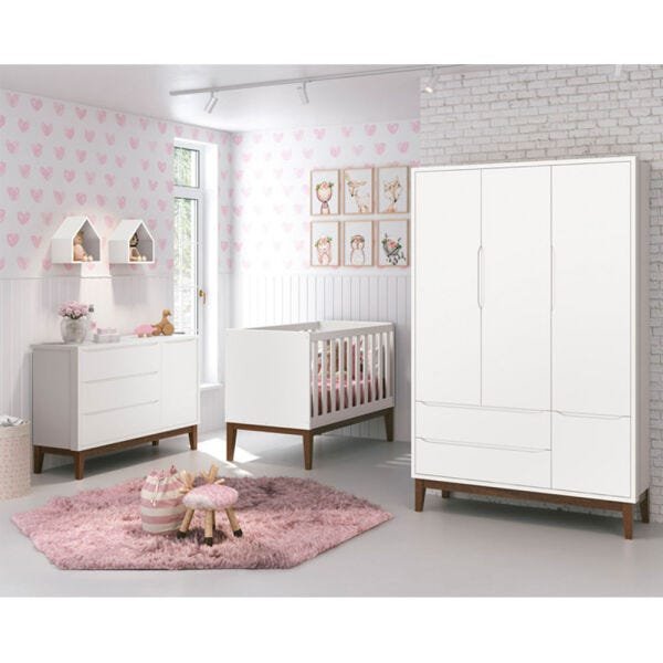 Berço Mini Cama Retrô Square com Pés em Madeira - Branco - 4