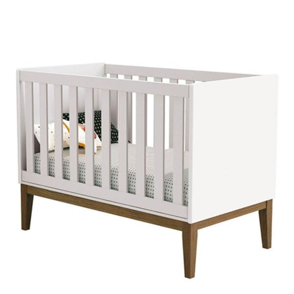 Berço Mini Cama Retrô Square com Pés em Madeira - Branco - 1