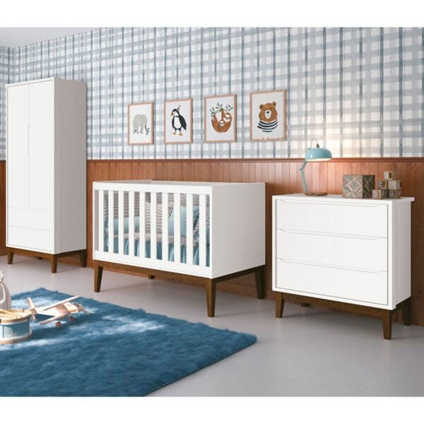 Berço Mini Cama Retrô Square com Pés em Madeira - Branco - 3