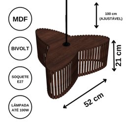 Luminária Pendente Trevo Modelo Ripado -:MDF CRU - 5 Luminária Pendente Trevo Modelo Ripado -:MDF CRU - 5