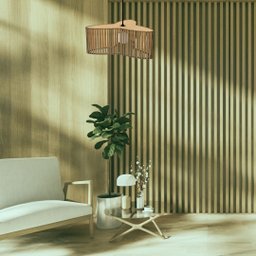 Luminária Pendente Trevo Modelo Ripado -:MDF CRU - 4 Luminária Pendente Trevo Modelo Ripado -:MDF CRU - 4