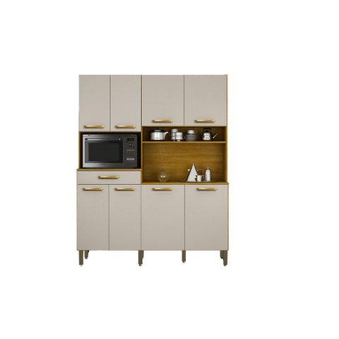 Cozinha Pratic 158 cm com 8 Portas e 1 Gaveta Cinamono/Off White