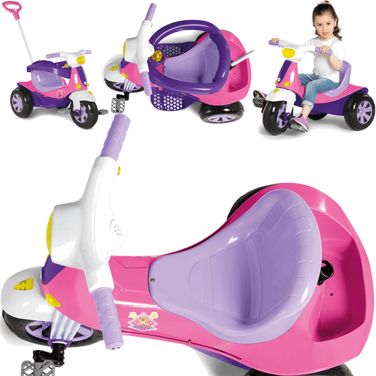 Triciclo Infantil Bandeirante Smart Comfort 3 em 1 Pedal e Passeio Aro -  Maçã Verde Baby