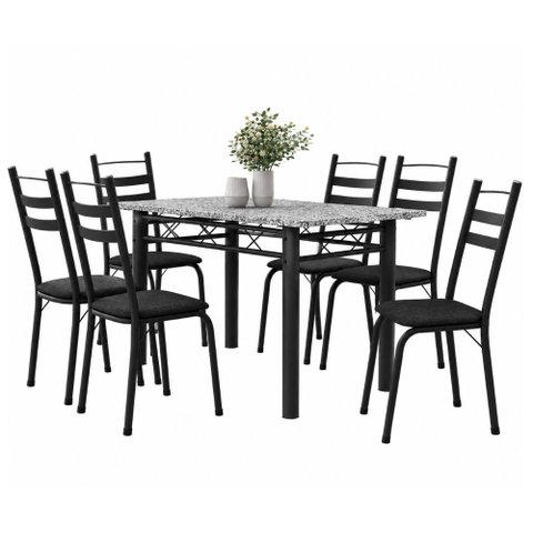 Conjunto de Mesa Sala de Jantar Leia com 6 Cadeiras Tubular Granito 1,40m Artefamol