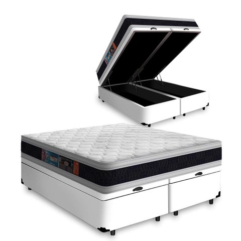 Cama Box Baú Super King + Colchão Espuma D45 Castor Black & White D45 Double Face 193x203x69cm