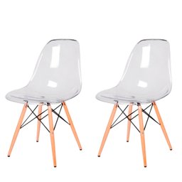 Kit Com 2 Cadeira Transparente Eiffel Eames Base Madeira Incolor 130PC - 1