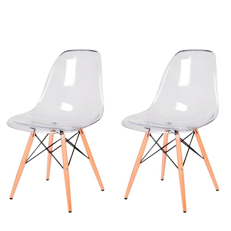 Kit Com 2 Cadeira Transparente Eiffel Eames Base Madeira Incolor 130PC