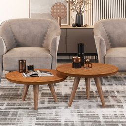 Conjunto de Mesa de Centro Luma com Bordas Invertidas e Pés Palito - Jm3:freijó - 2