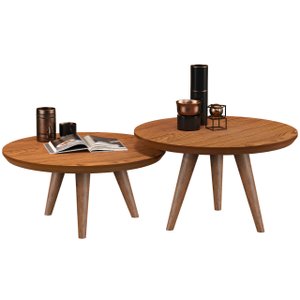 Conjunto de Mesa de Centro Luma com Bordas Invertidas e Pés Palito - Jm3:freijó