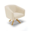 Ver imagem 6 de Poltrona Decorativa Sala Giratória Linho para Leitura Quarto Penteadeira Stella Bege Base Madeira