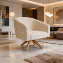Ver imagem 2 de Poltrona Decorativa Sala Giratória Linho para Leitura Quarto Penteadeira Stella Bege Base Madeira