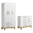 Ver imagem 1 de Jogo de Quarto Q Encanto Slim Guarda Roupa e Cômoda Branco - Qmovi