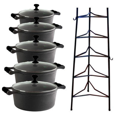 Jogo Caçarola Silicone Preto T/V 16 ao 24cm e Paneleiro