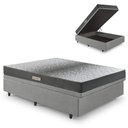 Ver imagem 1 de Cama Baú Casal 138x188 Courino Linho Cinza com Dual Firm Espuma Ecoflex