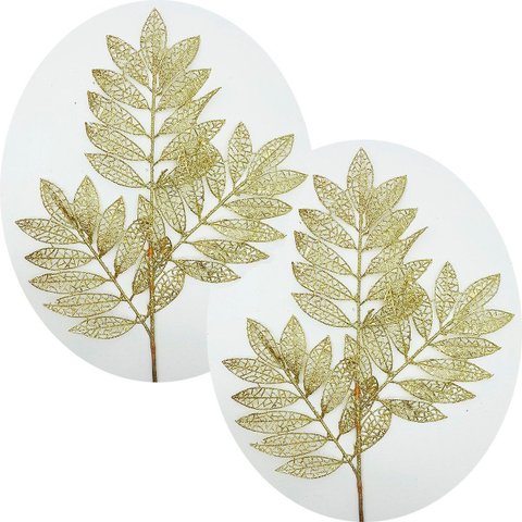 Folhas Plantas Decoração Natal Gliter Dourado 75cm Kit 8pçs