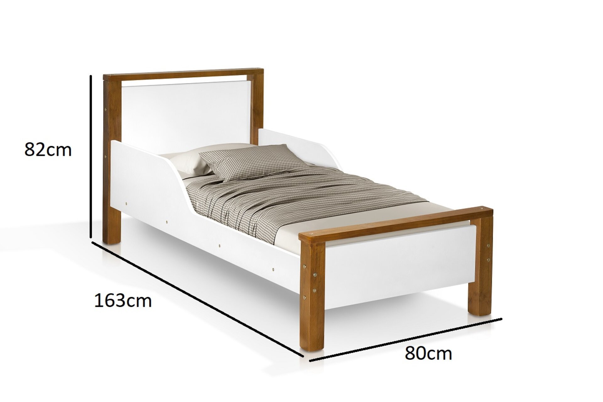 Cama Infantil Estilo Retro Pés de Madeira Branco com Marrom - 4