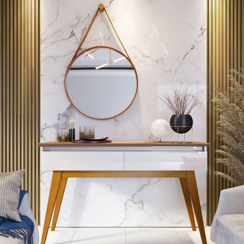 Aparador Sala Jantar Classic Off White 2 Gavetas 1,35m com Pés em Madeira Maciça