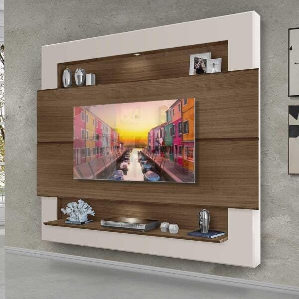 Painel para TV com LED Suspenso Milão Luapa Amendoa Off White