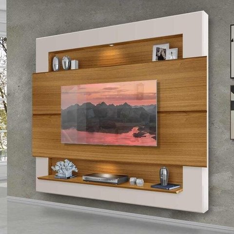 Painel para TV com LED Suspenso Milão Luapa Carvalho Off White