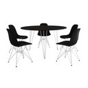 Ver imagem 2 de Mesa Jantar Redonda 110cm Preta Clips 3 Pés com 5 Cadeiras Eames Eiffel Pretas Ferro Branco