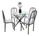 Ver imagem 1 de Conjunto Mesa Redonda Vidro 04 Cadeiras Chumbo Aço Quality
