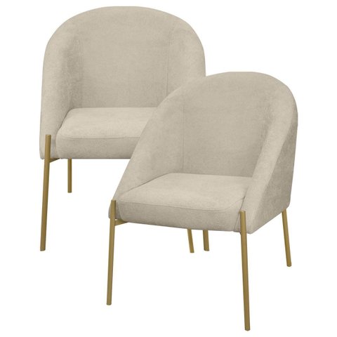 Kit 2 Banqueta Poltrona Lua Pé Metal Bouclê Ideal para Sala Penteadeira ou Salão:bege