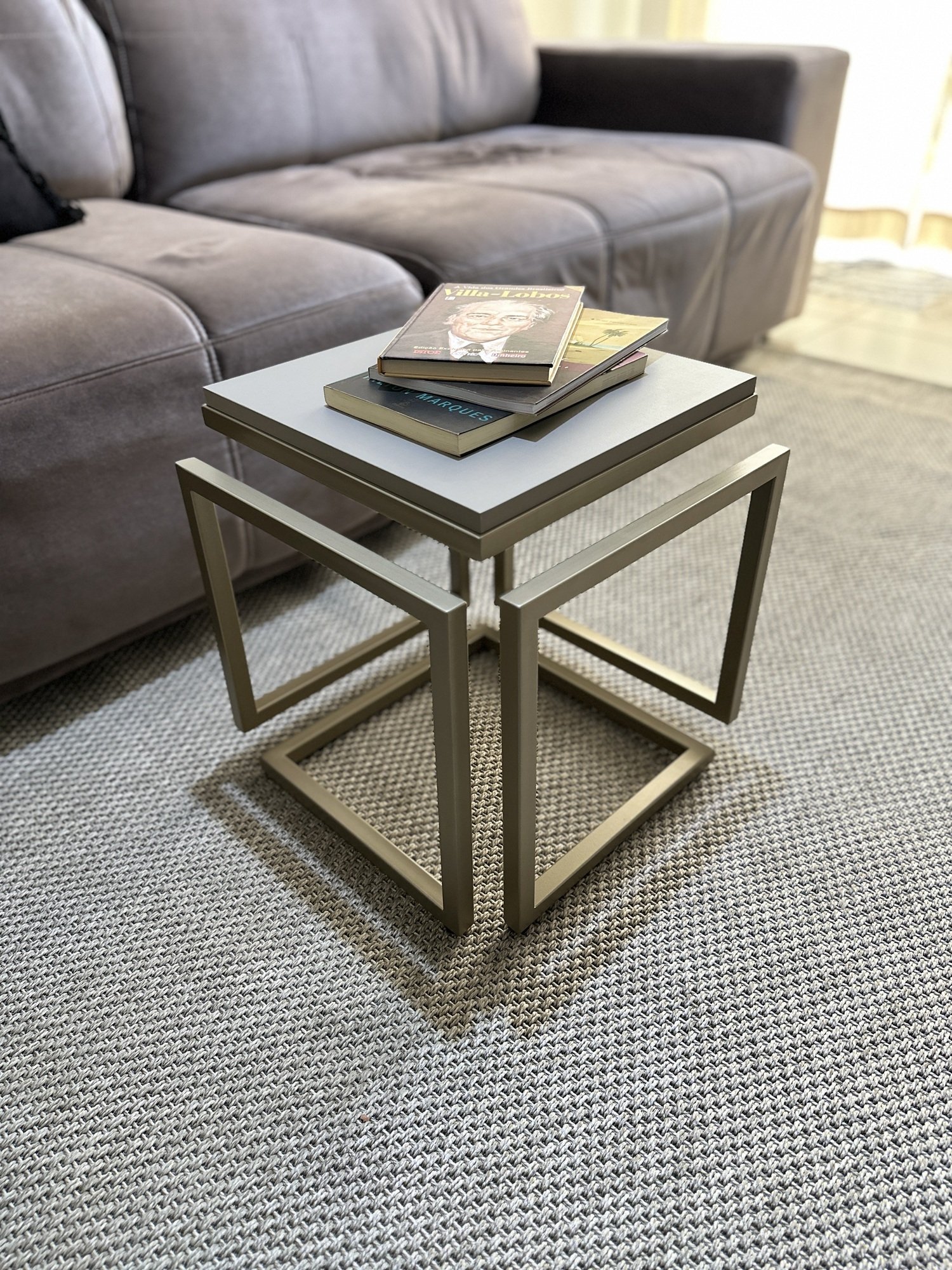 Mesa Lateral Cubo - Metalon Champagne - 4