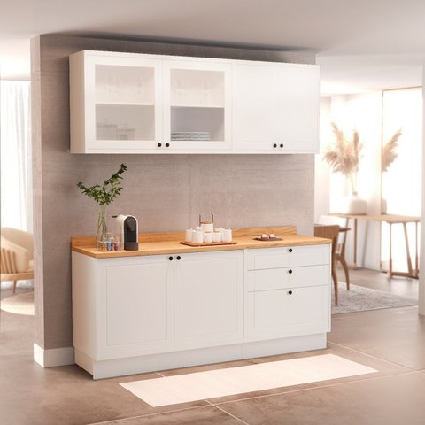 Cozinha Compacta Modulada 4 Peças 6 Portas 3 Gavetas com Tampo Sevilha Branco/Artico