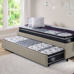 Bicama Box Solteiro Courino Linho Bege 88x188 com Dois Colchões Gransleep Molas Verticoil Ecoflex - 3