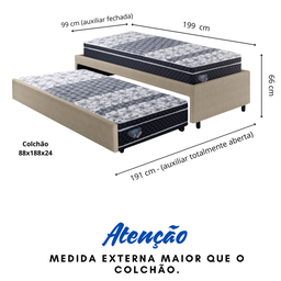 Bicama Box Solteiro Courino Linho Bege 88x188 com Dois Colchões Gransleep Molas Verticoil Ecoflex - 2
