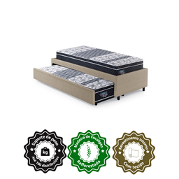 Bicama Box Solteiro Courino Linho Bege 88x188 com Dois Colchões Gransleep Molas Verticoil Ecoflex - 6