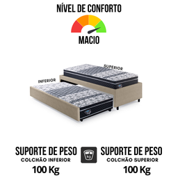 Bicama Box Solteiro Courino Linho Bege 88x188 com Dois Colchões Gransleep Molas Verticoil Ecoflex - 7