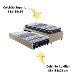 Bicama Box Solteiro Courino Linho Bege 88x188 com Dois Colchões Gransleep Molas Verticoil Ecoflex - 8