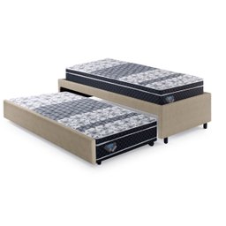 Bicama Box Solteiro Courino Linho Bege 88x188 com Dois Colchões Gransleep Molas Verticoil Ecoflex - 1