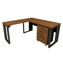 Ver imagem 1 de Mesa de Escritório em L Linha Industrial com Gaveteiro F5 Cor:nogal com Preto