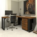 Ver imagem 2 de Mesa de Escritório em L Linha Industrial com Gaveteiro F5 Cor:nogal com Preto