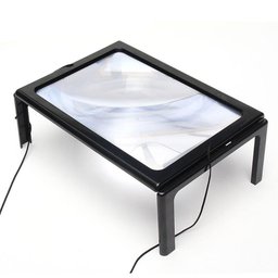 Lupa de Mesa Tamanho A4 com Suporte Maos Livre Ampliação 3x com Iluminação Led Lente de Aumento - 1