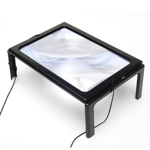 Lupa de Mesa Tamanho A4 com Suporte Maos Livre Ampliação 3x com Iluminação Led Lente de Aumento